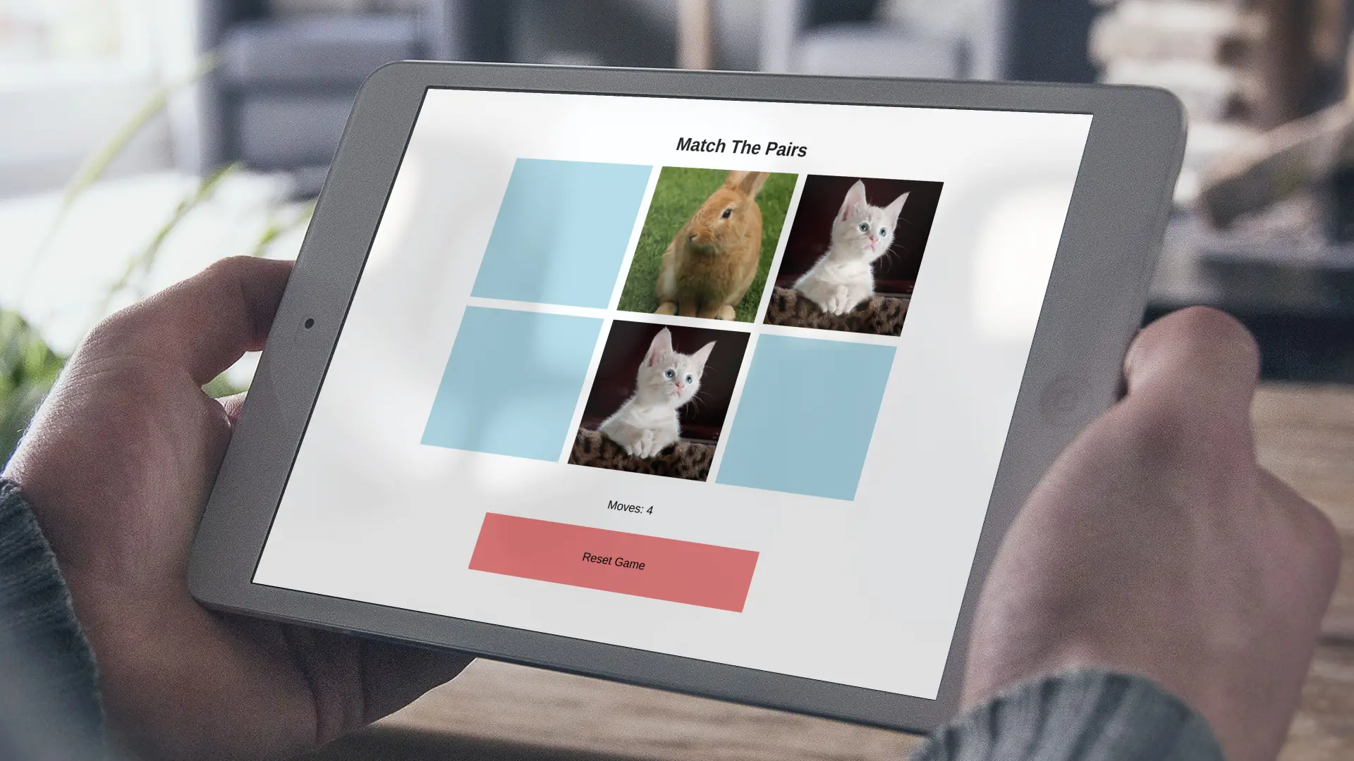 tablet showing Mark's Match The Pairs game