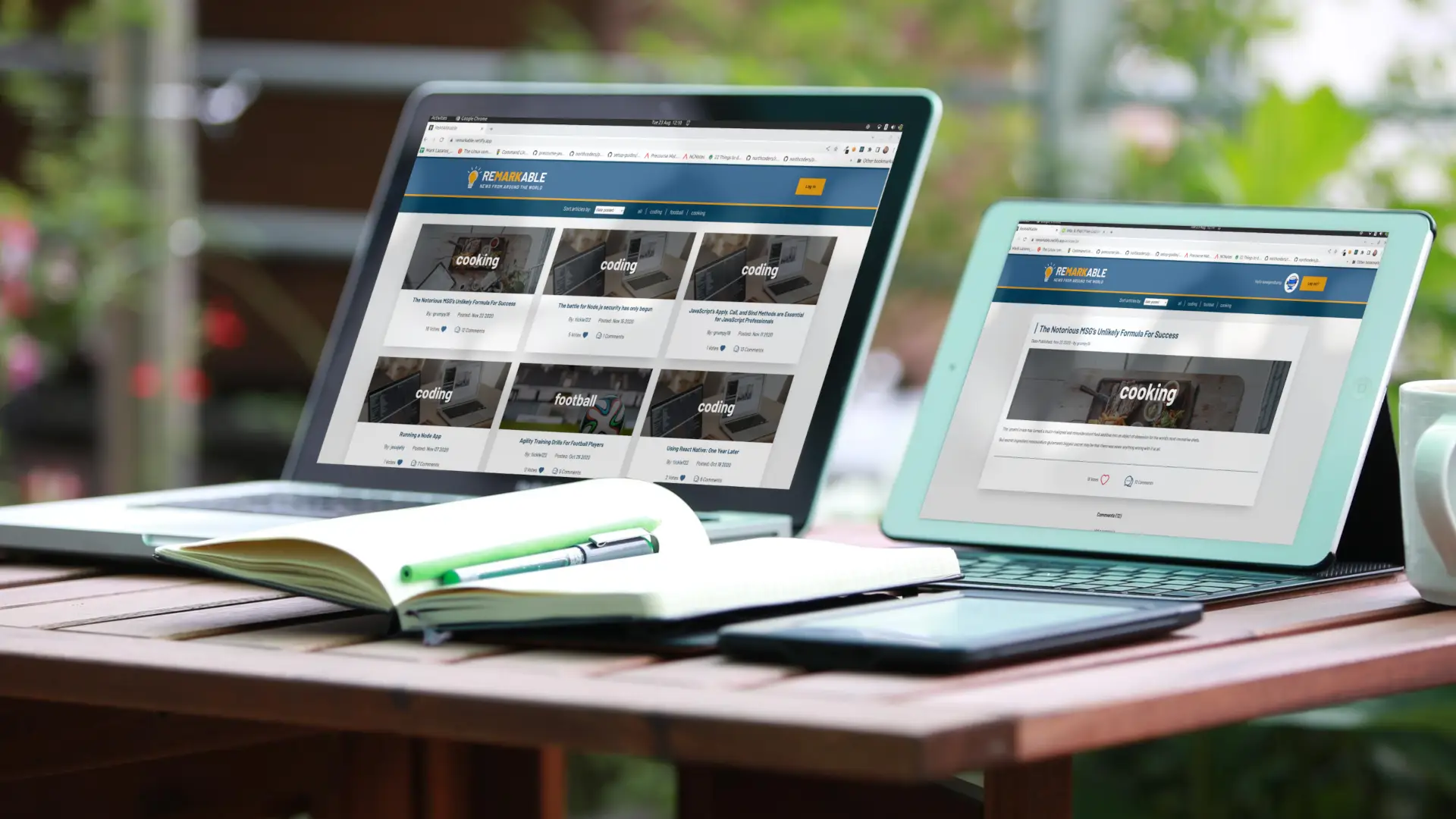 a laptop and tablet showing different views of the ReMARKable news site